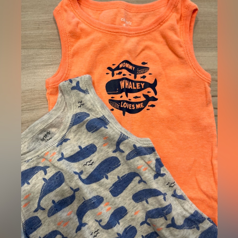 Carter's Orange and Gray Whale Tank Bodysuits Set Size 12 Months - Picture 6 of 7